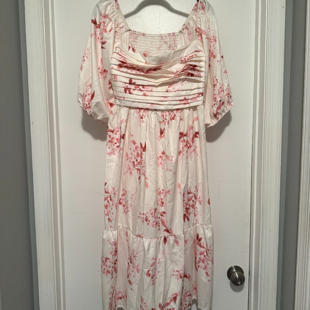 White & Floral Midi Dress